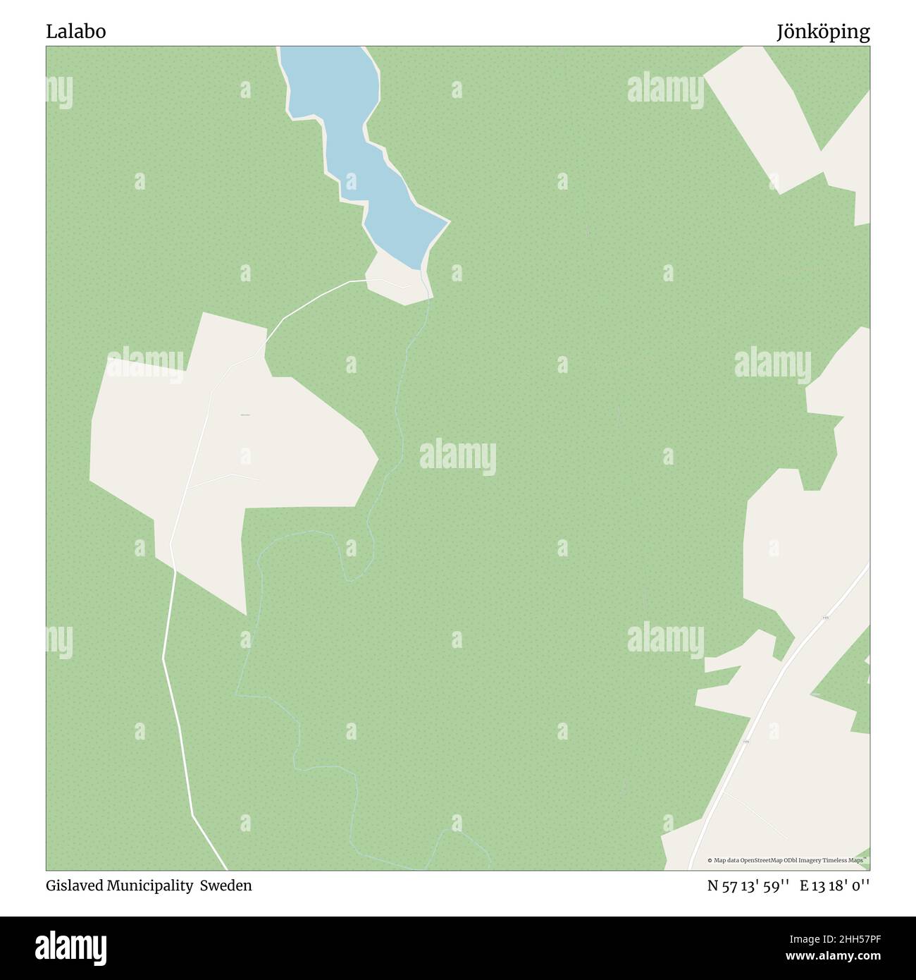 Lalabo, Gemeinde Gislaved, Schweden, Jönköping, N 57 13' 59'', E 13 18' 0'', map, Timeless Map veröffentlicht im Jahr 2021. Reisende, Entdecker und Abenteurer wie Florence Nightingale, David Livingstone, Ernest Shackleton, Lewis and Clark und Sherlock Holmes haben sich bei der Planung von Reisen zu den entlegensten Ecken der Welt auf Karten verlassen.Timeless Maps kartiert die meisten Orte auf der Welt und zeigt die Verwirklichung großer Träume. Stockfoto