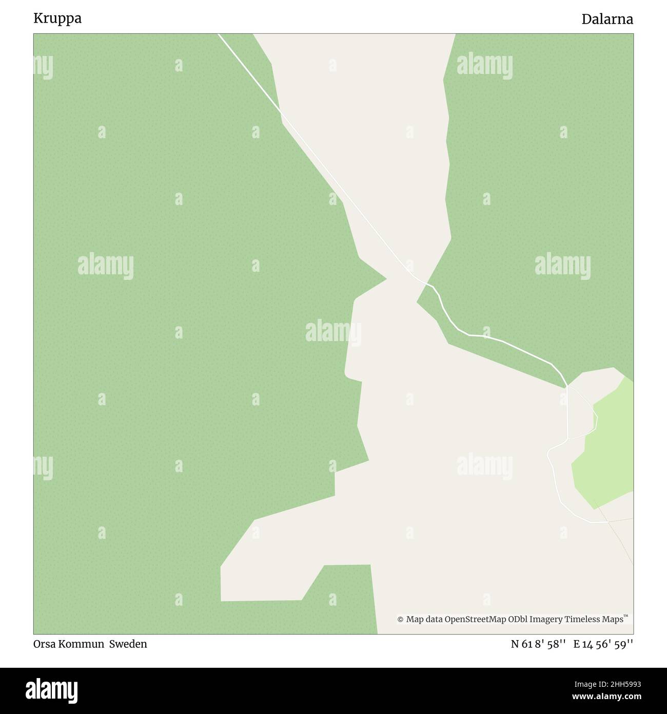 Kruppa, Orsa Kommun, Schweden, Dalarna, N 61 8' 58'', E 14 56' 59'', map, Timeless Map veröffentlicht 2021. Reisende, Entdecker und Abenteurer wie Florence Nightingale, David Livingstone, Ernest Shackleton, Lewis and Clark und Sherlock Holmes haben sich bei der Planung von Reisen zu den entlegensten Ecken der Welt auf Karten verlassen.Timeless Maps kartiert die meisten Orte auf der Welt und zeigt die Verwirklichung großer Träume. Stockfoto