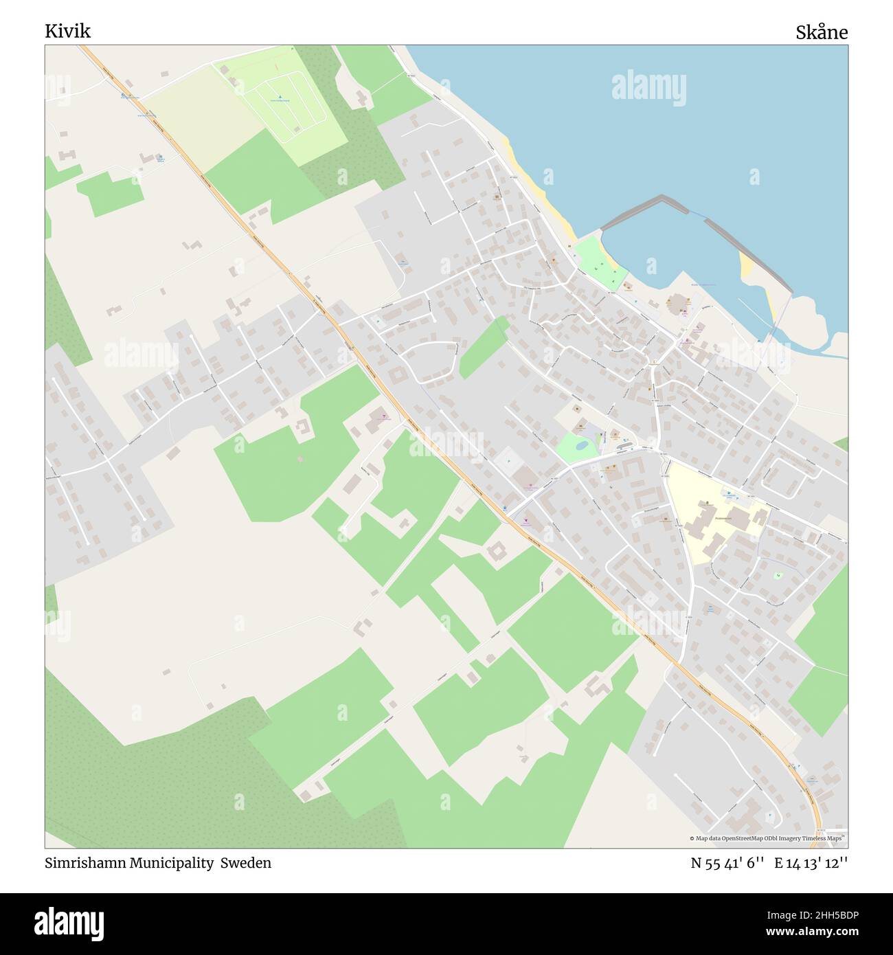 Kivik, Gemeinde Simrishamn, Schweden, Skåne, N 55 41' 6'', E 14 13' 12'', map, Timeless Map veröffentlicht im Jahr 2021. Reisende, Entdecker und Abenteurer wie Florence Nightingale, David Livingstone, Ernest Shackleton, Lewis and Clark und Sherlock Holmes haben sich bei der Planung von Reisen zu den entlegensten Ecken der Welt auf Karten verlassen.Timeless Maps kartiert die meisten Orte auf der Welt und zeigt die Verwirklichung großer Träume. Stockfoto