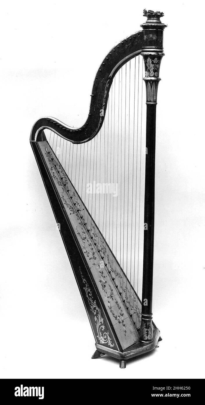 Tragbare Harfe Mitte des 18th. Jahrhunderts (?) Europäisch. Tragbare Harfe Europäisch. Mitte des 18th. Jahrhunderts (?). Holz, verschiedene Materialien. Chordophon-Harfe Stockfoto