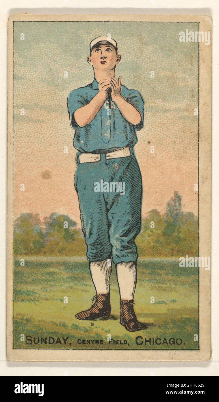 Sunday, Center Field, Chicago, aus der Gold Coin Series (N284) for Gold Coin Chewing Tobacco 1887 D. Buchner & Co., New York Tauschkarten aus der 'Gold Coin' Series (N284), herausgegeben von D. Buchner im Jahr 1887 zur Förderung von Gold Coin Chewing Tobacco. Im American Card Catalog nannte Burdick die Serie „führende Baseballspieler, Polizeiinspektoren und -Kapitäne, Jockeys und Schauspieler“. Die Bilder in dieser Serie stellen nicht immer die spezifischen Athleten dar, die genannt werden. Sunday, Center Field, Chicago, aus der Gold Coin Serie (N284) für Gold Coin Chewing Tobacco 400014 Stockfoto