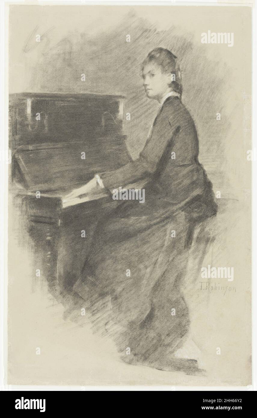 Am Klavier ca. 1887 Theodore Robinson Amerikaner Diese charmante inländische Vignette enthüllt Robinson akademische Ausbildung vor seiner Annahme eines impressionistischen Stils um 1888. Die Betonung von volumetrischen Formen und sorgfältig gerenderten Details zeigt sich besonders an den schlanken Fingern und den zarten Gesichtszügen der jungen Frau. Die Zeichnung bezieht sich auf zwei Gemälde von Klavieruntertanen desselben Datums (Pennsylvania Academy of the Fine Arts, Philadelphia; Smithsonian American Art Museum, Washington, D.C.). Am Klavier 11935 Stockfoto