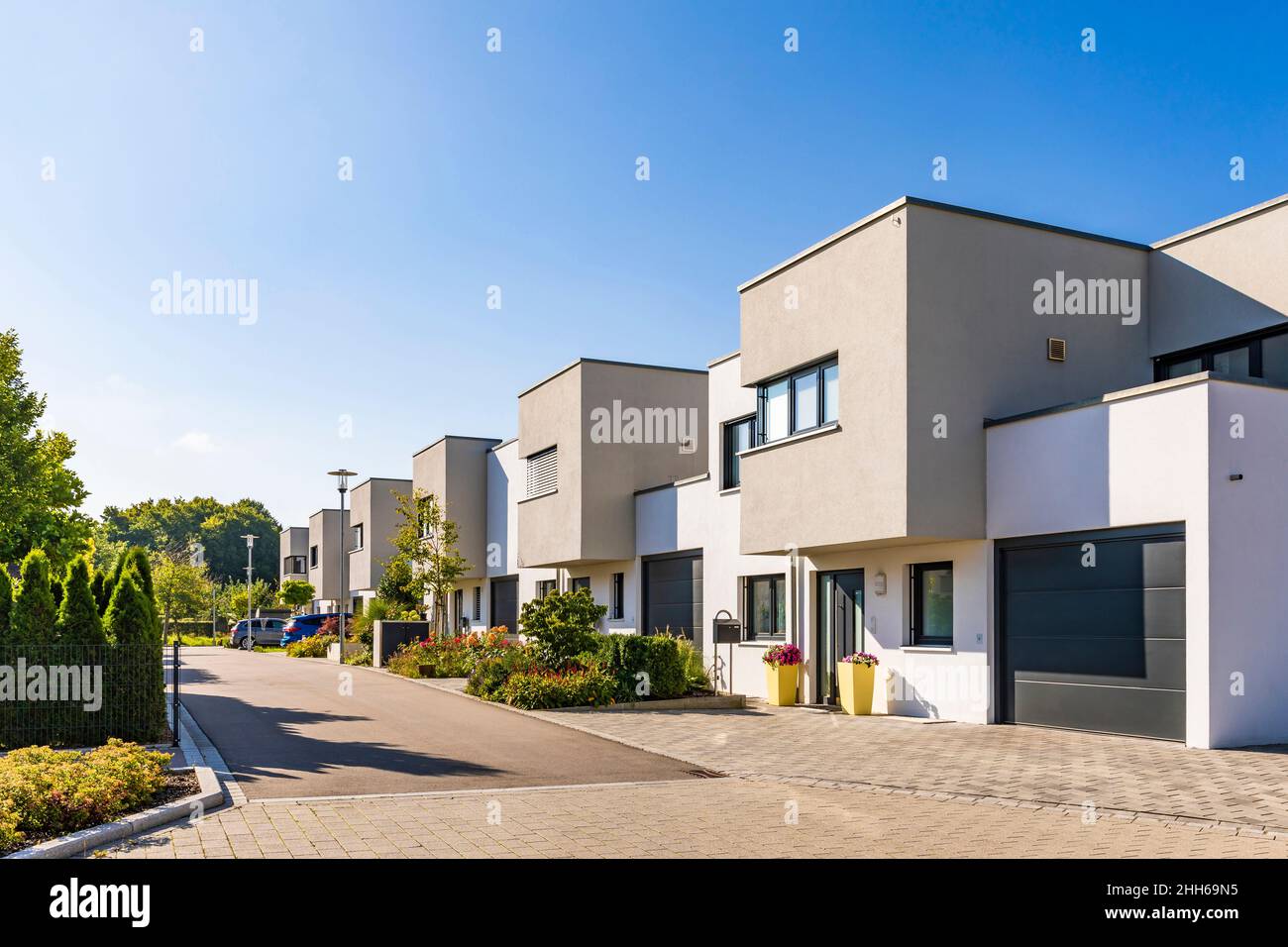 Deutschland, Bayern, Neu-Ulm, Vorstadt Häuser in Neubaugebiet Stockfoto