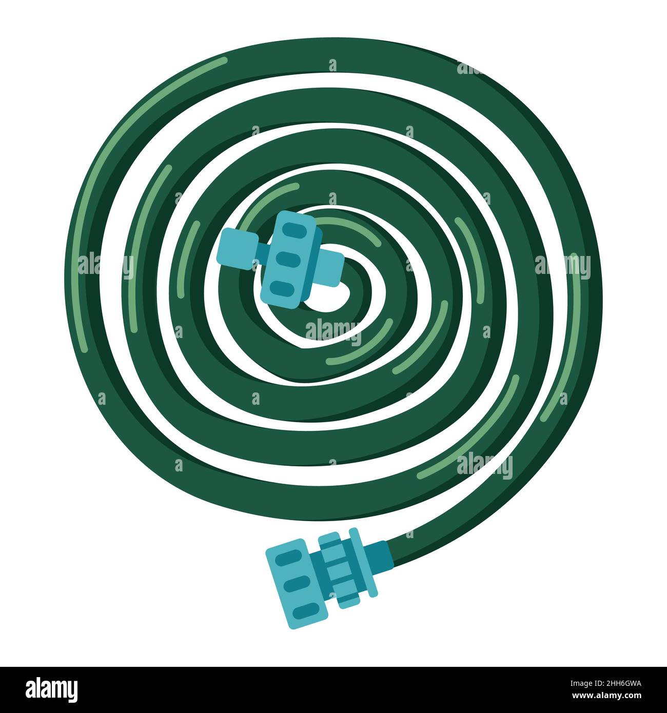 Gartenschlauch aus Gummi auf weißem Hintergrund. Grüne Wasserpfeife isoliert in flachen Stil Vektor-Illustration. Stock Vektor