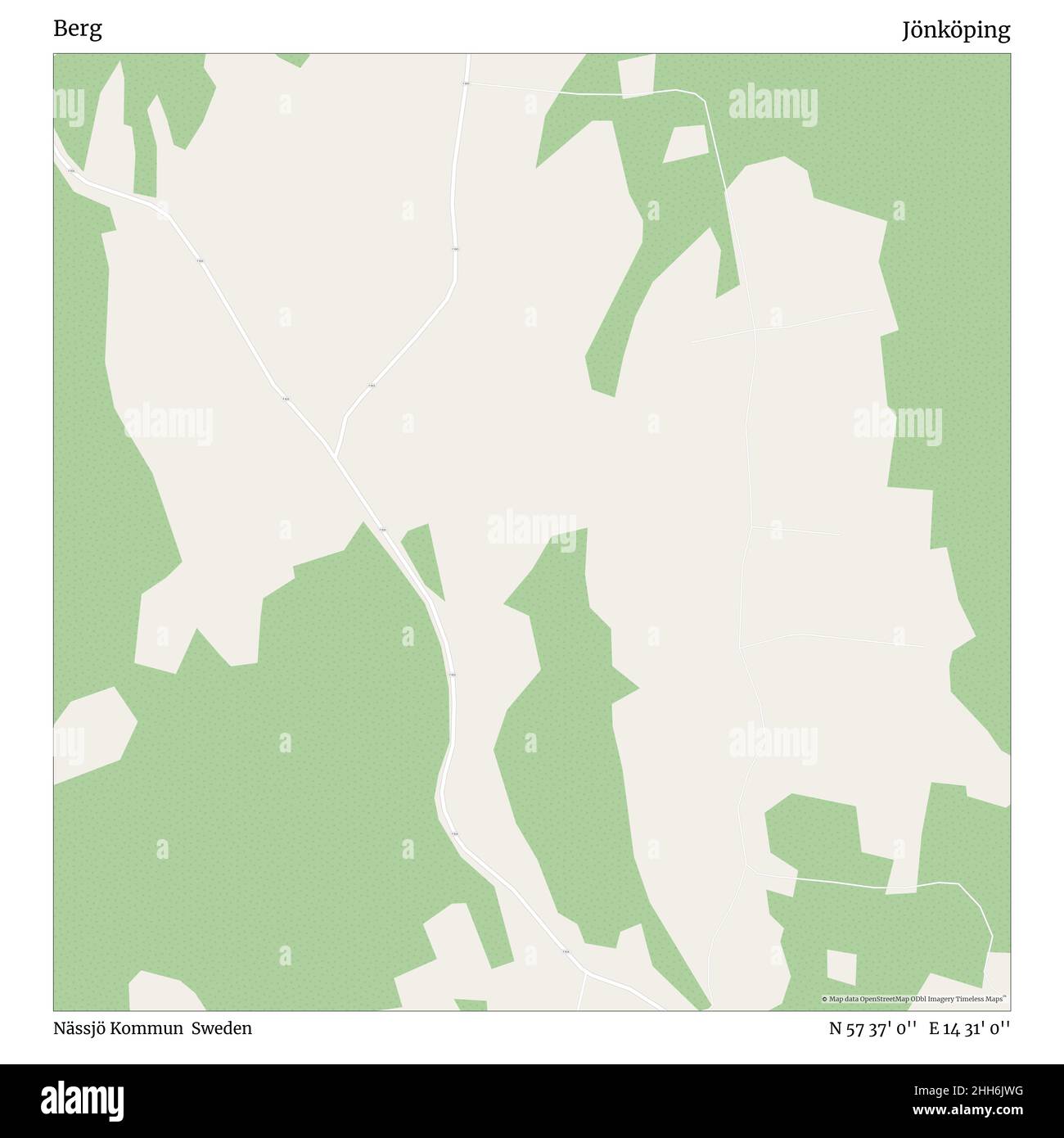 Berg, Nässjö Kommun, Schweden, Jönköping, N 57 37' 0'', E 14 31' 0'', map, Timeless Map veröffentlicht im Jahr 2021. Reisende, Entdecker und Abenteurer wie Florence Nightingale, David Livingstone, Ernest Shackleton, Lewis and Clark und Sherlock Holmes haben sich bei der Planung von Reisen zu den entlegensten Ecken der Welt auf Karten verlassen.Timeless Maps kartiert die meisten Orte auf der Welt und zeigt die Verwirklichung großer Träume. Stockfoto