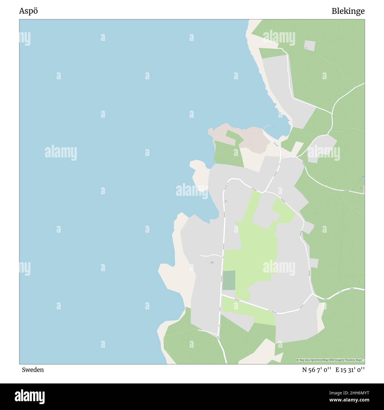 Aspö, Schweden, Blekinge, N 56 7' 0'', E 15 31' 0'', map, Timeless Map veröffentlicht im Jahr 2021. Reisende, Entdecker und Abenteurer wie Florence Nightingale, David Livingstone, Ernest Shackleton, Lewis and Clark und Sherlock Holmes haben sich bei der Planung von Reisen zu den entlegensten Ecken der Welt auf Karten verlassen.Timeless Maps kartiert die meisten Orte auf der Welt und zeigt die Verwirklichung großer Träume. Stockfoto