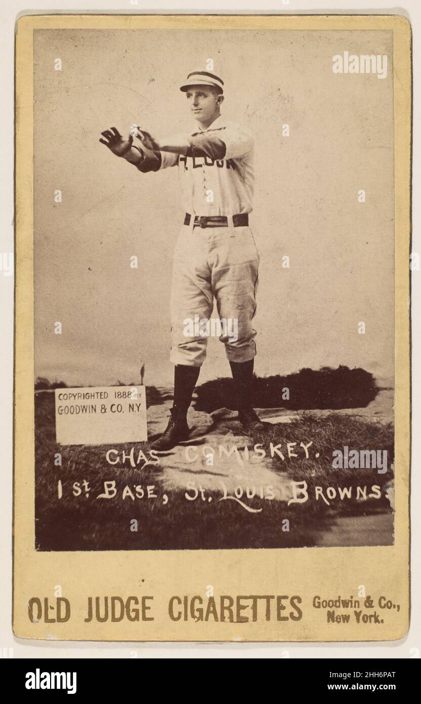Charles Comiskey, 1st Base, St. Louis Browns, aus der Serie Old Judge Cigarettes 1888 Goodwin & Company aus der Serie Old Judge Cigarettes N173, 1887-1889. Die Serie besteht aus insgesamt 407 Kabinettkarten, und das Metropolitan Museum of Art besitzt 152. Herausgegeben von Goodwin & Company, New York. Charles Comiskey, 1st Base, St. Louis Browns, aus der Serie Old Judge Cigarettes 397321 Stockfoto