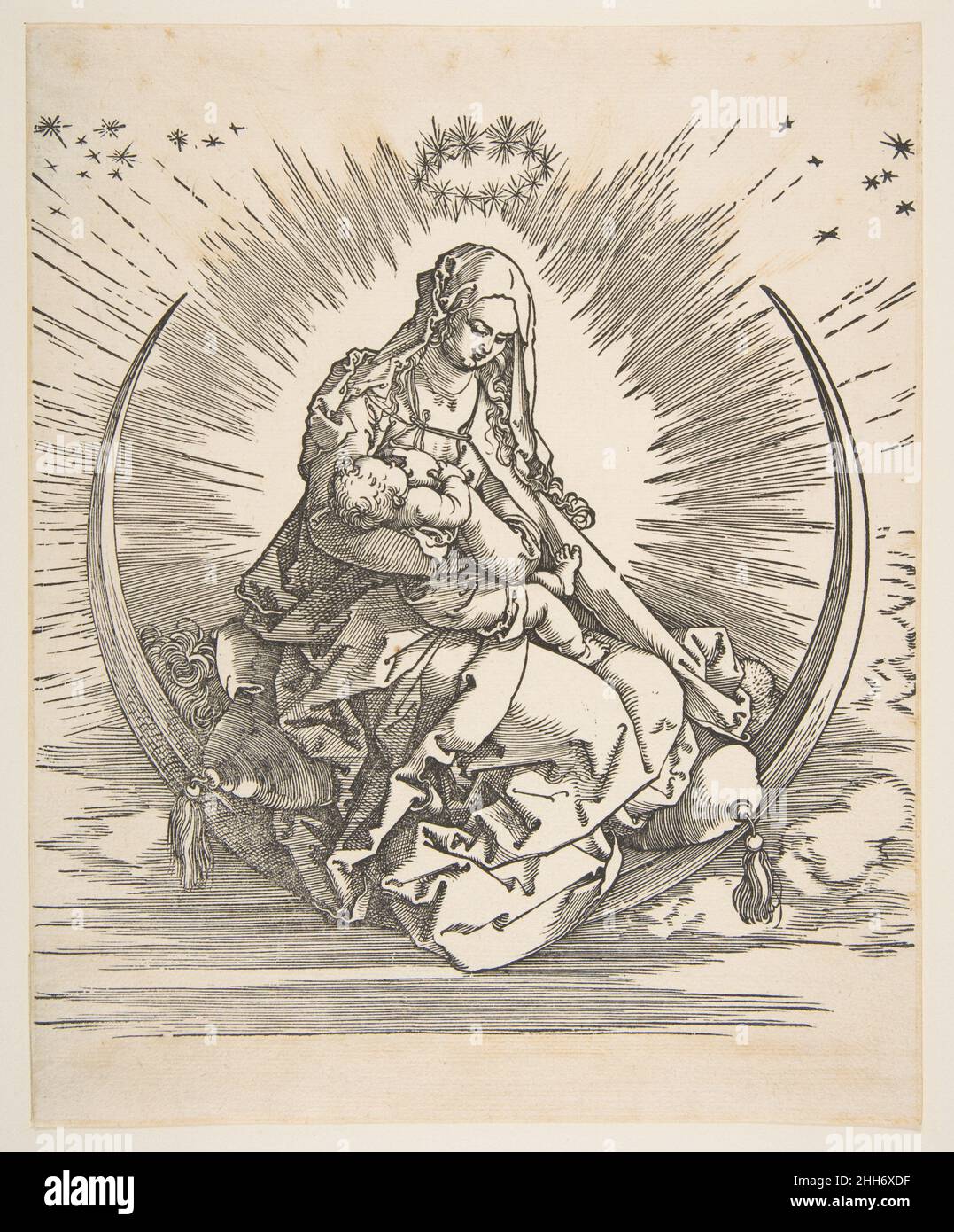 Die Madonna auf dem Halbmond, Frontispiz zum Leben der Jungfrau Ca. 1511 Albrecht Dürer Deutsch. Die Madonna auf dem Halbmond, Frontispiz zum Leben der Jungfrau 387579 Stockfoto
