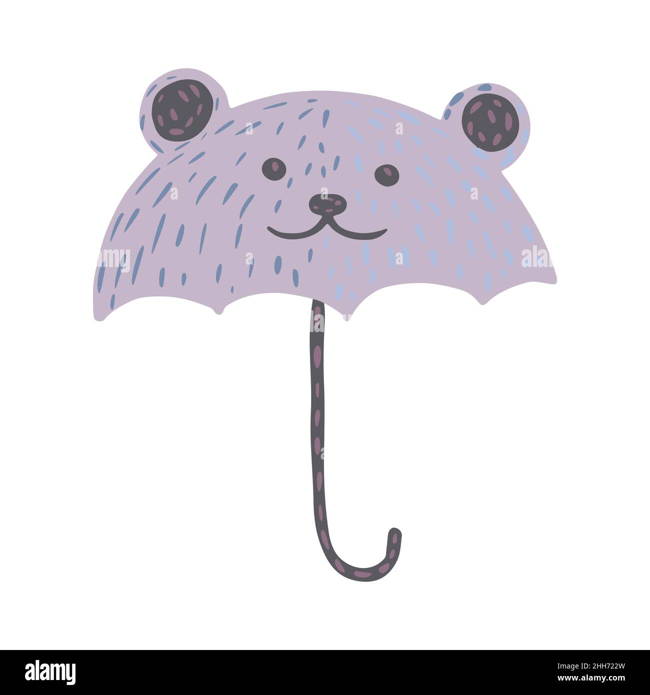 Regenschirme sehen aus wie Bären auf weißem Hintergrund. Abstrakte Regenschirm lila Farbe in Doodle Vektor Illustration. Stock Vektor