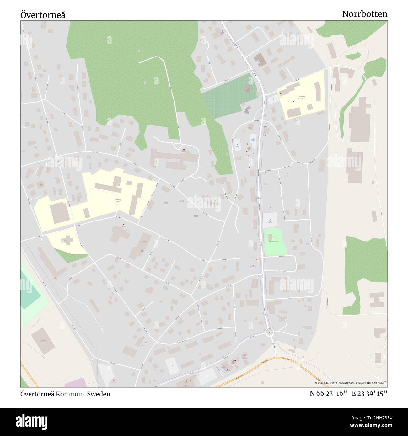 Övertorneå, Övertorneå Kommun, Schweden, Norrbotten, N 66 23' 16'', E 23 39' 15'', map, Timeless Map veröffentlicht im Jahr 2021. Reisende, Entdecker und Abenteurer wie Florence Nightingale, David Livingstone, Ernest Shackleton, Lewis and Clark und Sherlock Holmes haben sich bei der Planung von Reisen zu den entlegensten Ecken der Welt auf Karten verlassen.Timeless Maps kartiert die meisten Orte auf der Welt und zeigt die Verwirklichung großer Träume. Stockfoto