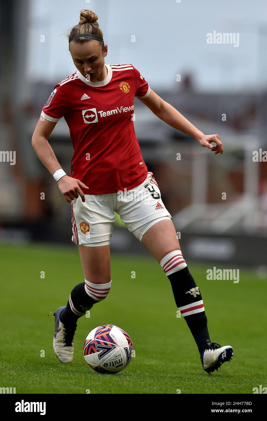 LEIGH, GROSSBRITANNIEN. JAN 23rd Stock Action-Bild von Martha Thomas von Manchester United Women während des Barclays FA Women's Super League-Spiels zwischen Manchester United und Tottenham Hotspur am Sonntag, 23rd. Januar 2022 im Leigh Sports Stadium, Leigh. (Kredit: Eddie Garvey | MI Nachrichten) Kredit: MI Nachrichten & Sport /Alamy Live Nachrichten Stockfoto