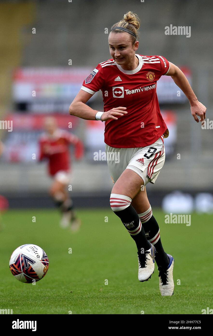 LEIGH, GROSSBRITANNIEN. JAN 23rd Stock Action-Bild von Martha Thomas von Manchester United Women während des Barclays FA Women's Super League-Spiels zwischen Manchester United und Tottenham Hotspur am Sonntag, 23rd. Januar 2022 im Leigh Sports Stadium, Leigh. (Kredit: Eddie Garvey | MI Nachrichten) Kredit: MI Nachrichten & Sport /Alamy Live Nachrichten Stockfoto