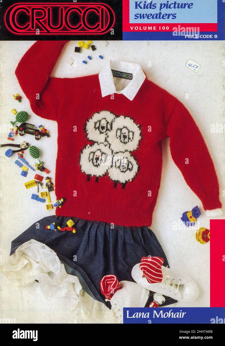 Vintage Crucci Broschüre für Kinder-Pullover mit Bildern Stockfoto
