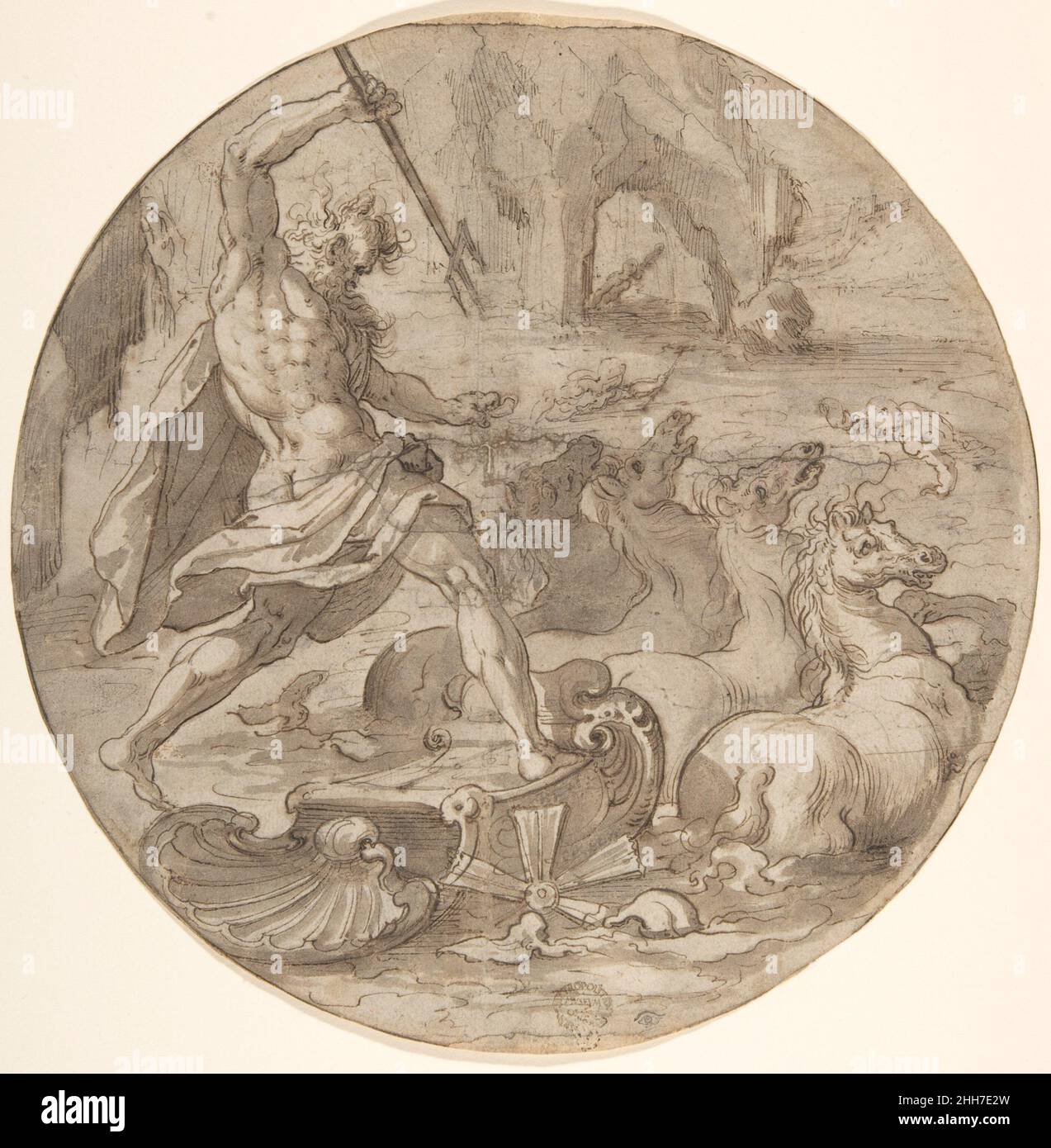 Neptun in seinem Chariot Ende 16th–Mitte 17th Jahrhundert zugeschrieben Pieter de Jode I. Niederlandisch. Neptun in seinem Chariot 334883 Stockfoto