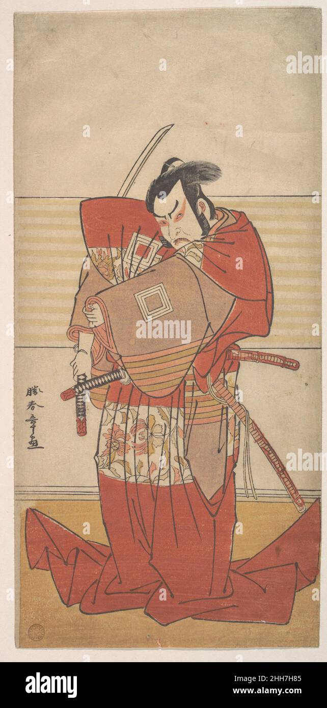 Der Schauspieler Ishikawa Danjuro V, der eine Shibaroku-Handlung mit einem gezeichneten Schwert in der Hand vorführte, ca. 1781 Katsukawa Shunshō 勝川春章 Japanisch. Der Schauspieler Ishikawa Danjuro V, der einen Shibaroku-Akt mit einem gezeichneten Schwert in der Hand vorführte 55239 Stockfoto