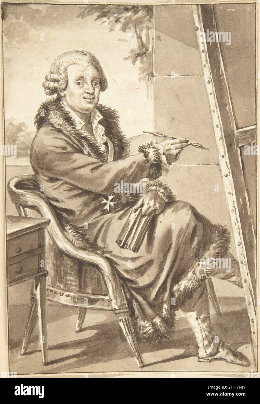 Porträt von Cavaliere Pompeo Batoni n.d. Jean-Baptiste-François Bosio Französisch. Porträt von Cavaliere Pompeo Batoni. Jean-Baptiste-François Bosio (Französisch, Monaco 1764–1827 Paris). Pinsel und braun waschen mit einer Graphit-Unterzeichnung.. Zeichnungen Stockfoto