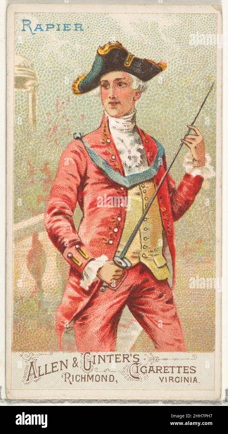 Rapier, aus der Serie Arms of All Nations (N3) für Allen & Ginter Zigaretten Marken 1887, herausgegeben von Allen & Ginter American Trade Cards aus der Serie 'Arms of All Nations' (N3), 1887 in einer Serie von 50 Karten herausgegeben, um Allen & Ginter Zigaretten zu bewerben. Rapier, aus der Serie Arms of All Nations (N3) für Allen & Ginter Cigarettes Brands 406577 Stockfoto