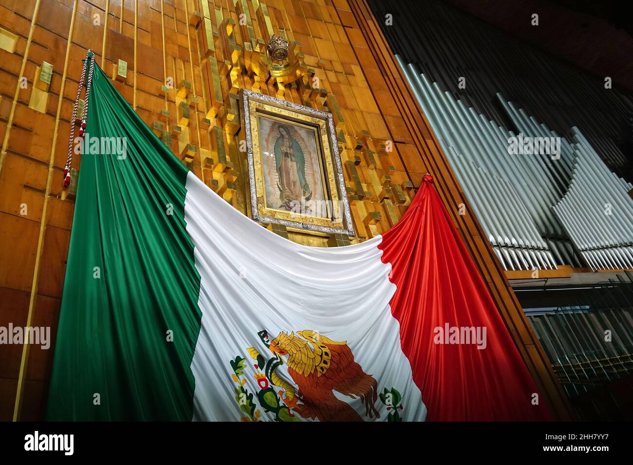 Unsere Lieben Frau von Guadalupe in der Neuen Basilika, Basilika unserer Lieben Frau von Guadalupe, Basílica de Nuestra Señora de Guadalupe, Mexiko-Stadt, Ciudad de México Stockfoto