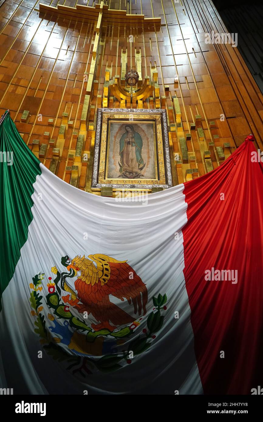 Unsere Lieben Frau von Guadalupe in der Neuen Basilika, Basilika unserer Lieben Frau von Guadalupe, Basílica de Nuestra Señora de Guadalupe, Mexiko-Stadt, Ciudad de México Stockfoto