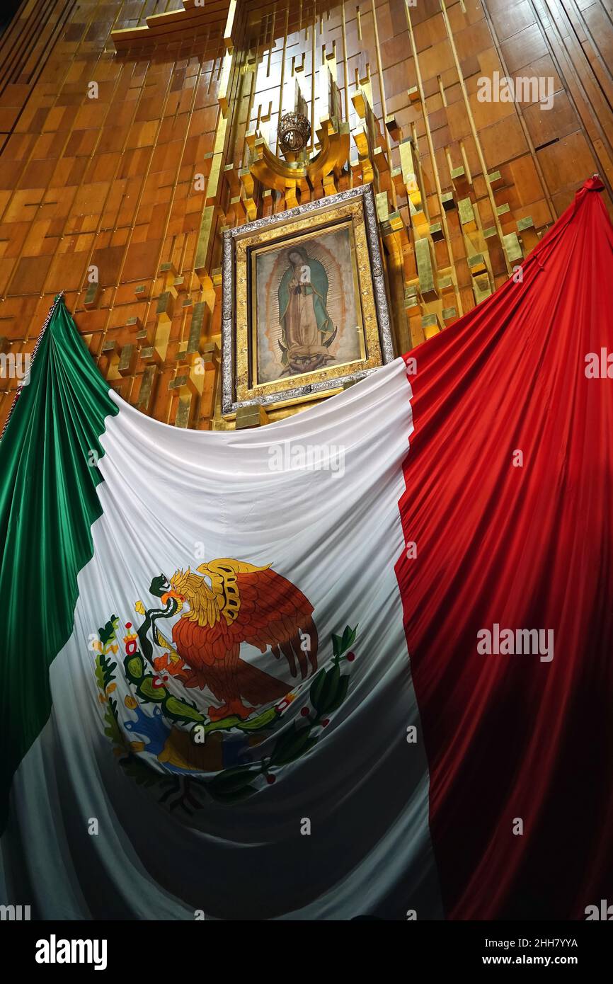 Unsere Lieben Frau von Guadalupe in der Neuen Basilika, Basilika unserer Lieben Frau von Guadalupe, Basílica de Nuestra Señora de Guadalupe, Mexiko-Stadt, Ciudad de México Stockfoto