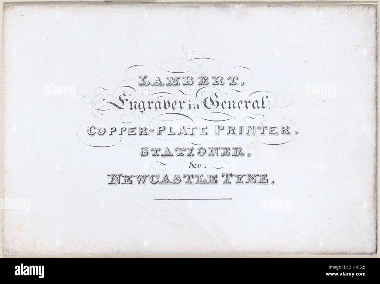 Tauschkarte für Lambert, Kupferstecher, Kupferplattendrucker und Stationer 18th Century Anonymous, British, 18th Century. Tauschkarte für Lambert, Graviermaschine, Kupferplattendrucker und Stationer. Anonym, britisch, 18th Jahrhundert. 18th Jahrhundert. Gravur Stockfoto