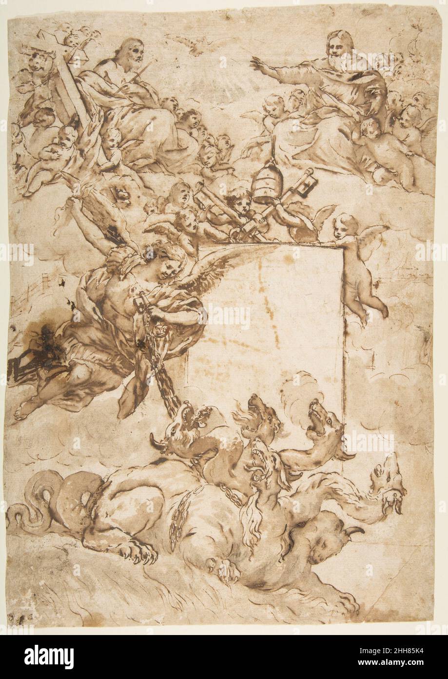 St. Michael Expurging Ketzerei 1596–1669 zugeschrieben Pietro da Cortona (Pietro Berrettini) Italienisch. St. Michael Expurging Ketzerei 344796 Stockfoto