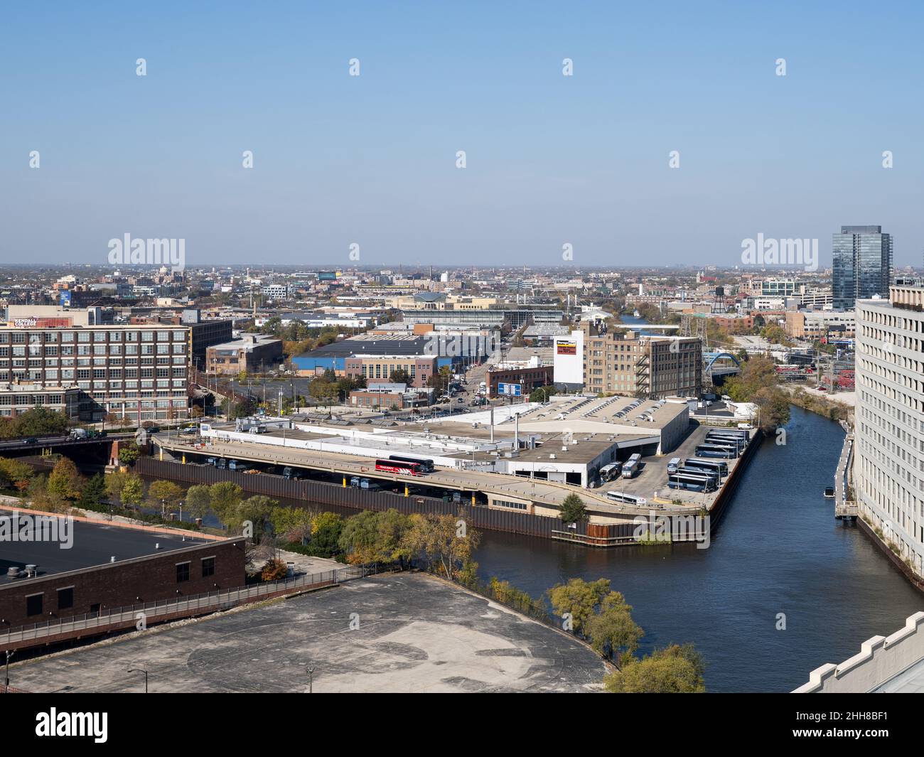 Luftaufnahme der im Bau befindlichen Morton Salt-Anlage Stockfoto