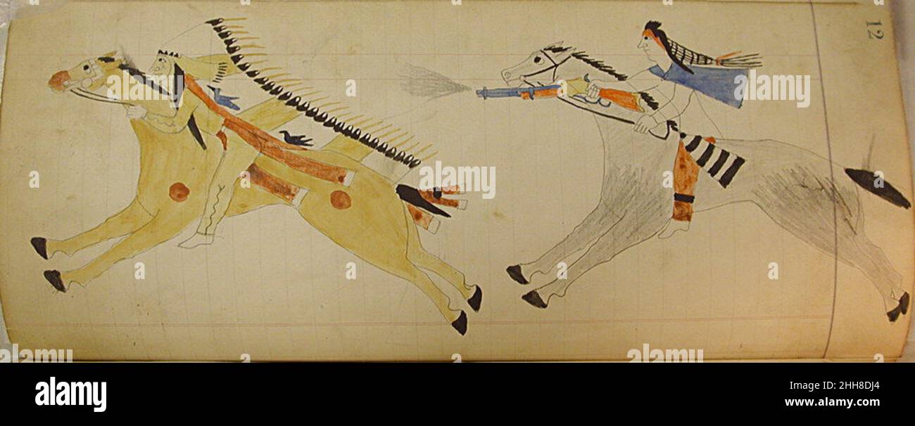 Maffet Ledger: Zwei berittene Indianer ca. 1874–81 Southern and Northern Cheyenne. Maffet Ledger: Zwei Berittene Indianer 765963 Stockfoto