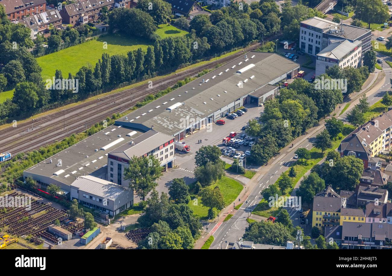 Luftaufnahme, Hauptfeuerwehr, Feuerwehr und Zivilschutzamt Stadt Duisburg, Duissern, Duisburg, Ruhrgebiet, Nordrhein-Westfalen, Deutschland Stockfoto