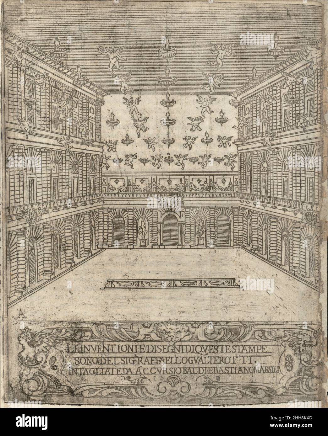Feste nelle nozze de don Francesco Medici gran duca di Toscana; et della ... SIG. Bianca Cappello, Florenz, 14. Oktober 1579 1579 geschrieben von Rafaello Gualterotti die Ehe des italienischen Herzogs Francesco de' Medici und Bianca Cappello im Jahr 1578 wurde mit großem Pomp gefeiert, der zum Teil dazu beitragen sollte, sie in der florentinischen Gesellschaft zu etablieren. Dieses Festbuch dokumentiert die zahlreichen Feierlichkeiten, die organisiert wurden, darunter eine aufwendige Parade im Innenhof des Palazzo Pitti, wo wild extravagante Tableaus aufgeführt wurden. Die gesamte Veranstaltung soll 300.000 Dukaten gekostet haben. Feste nelle nozze de don Frances Stockfoto