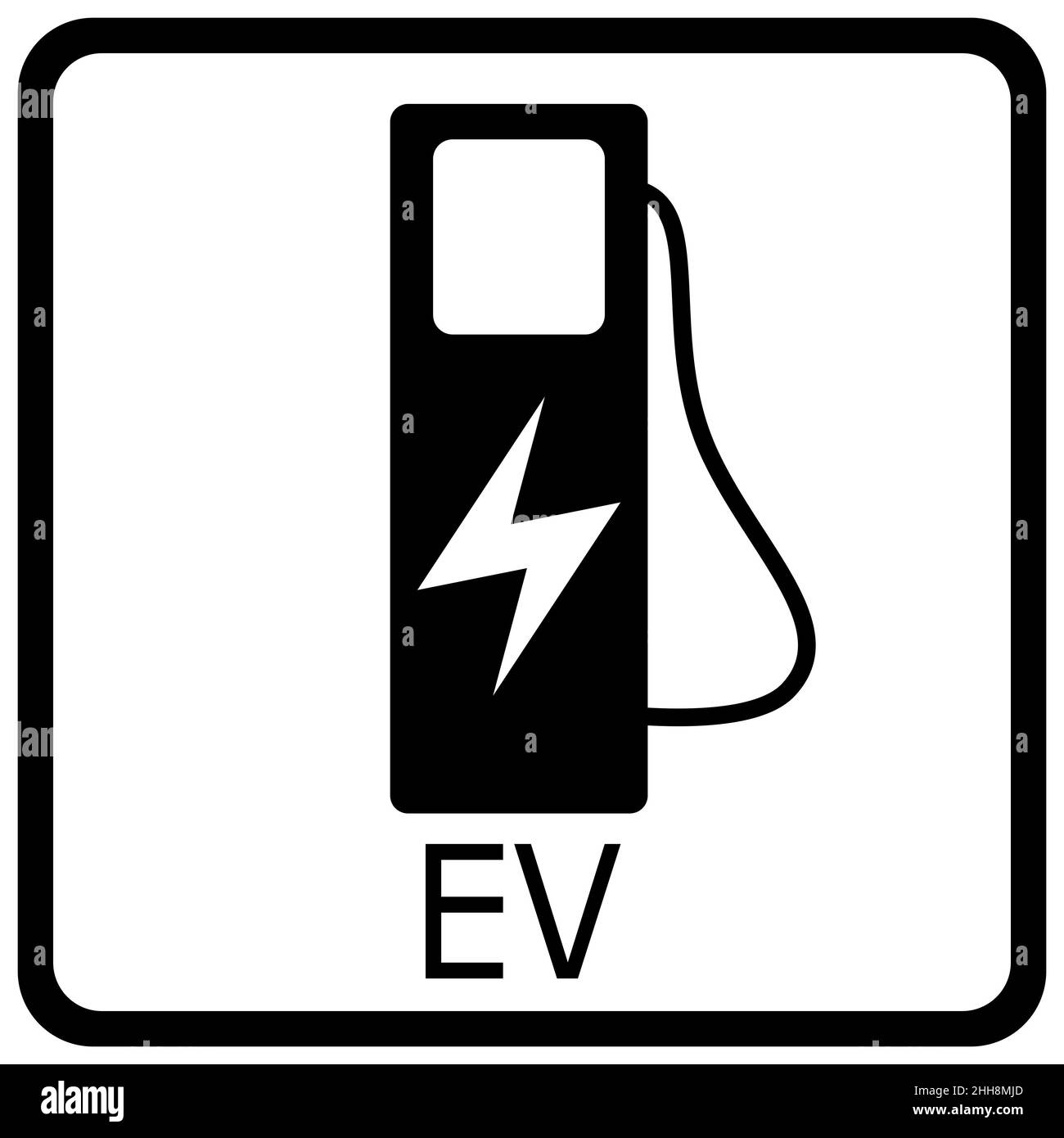 Vektordarstellung eines weißen Verkehrszeichens zum Laden von Elektroautos mit grüner Energie Stockfoto