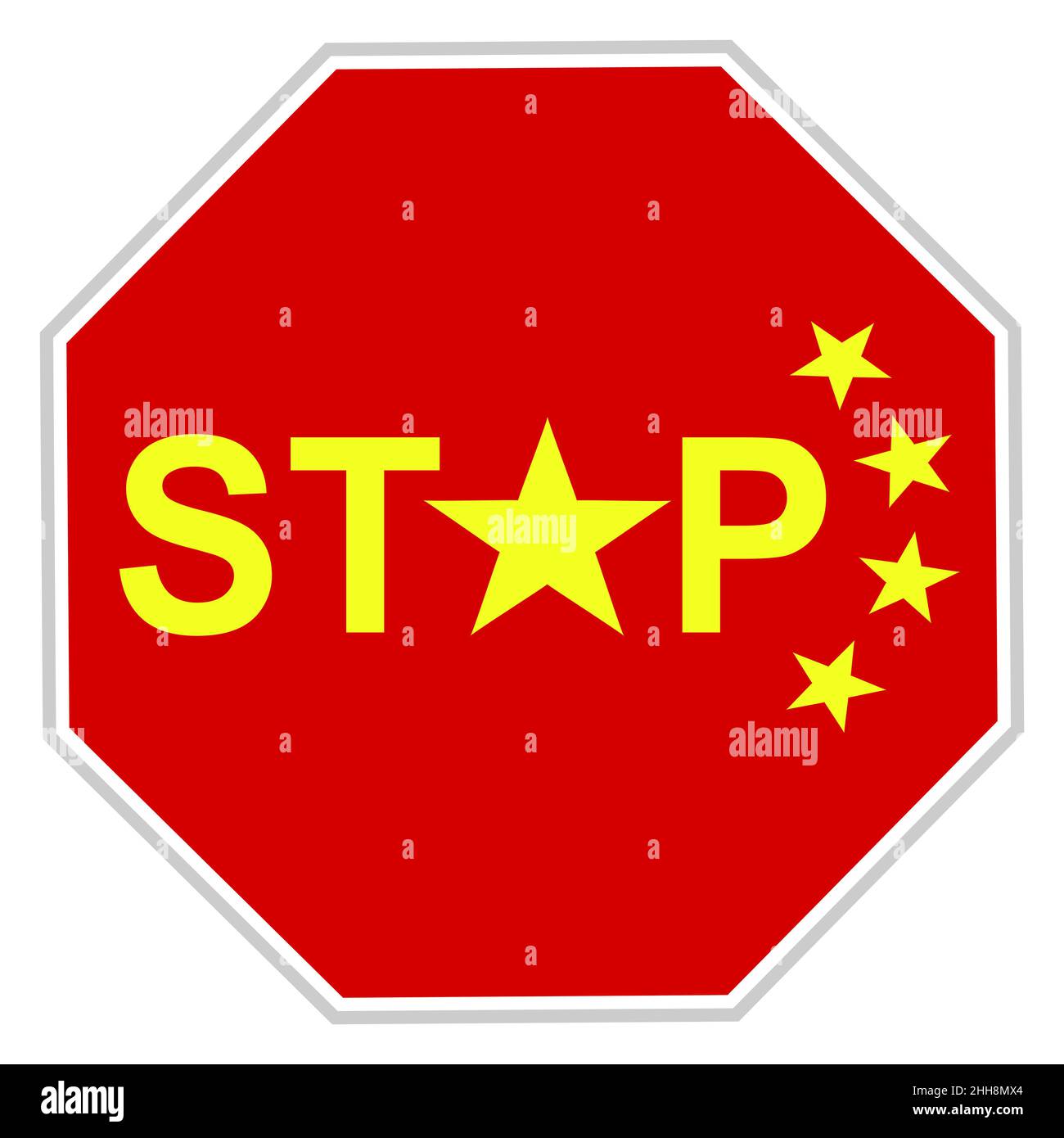 Illustration einer chinesischen Flagge, die den Import ausländischer Waren, insbesondere aus den USA, aufgrund eines Handelskrieges verbietet Stockfoto