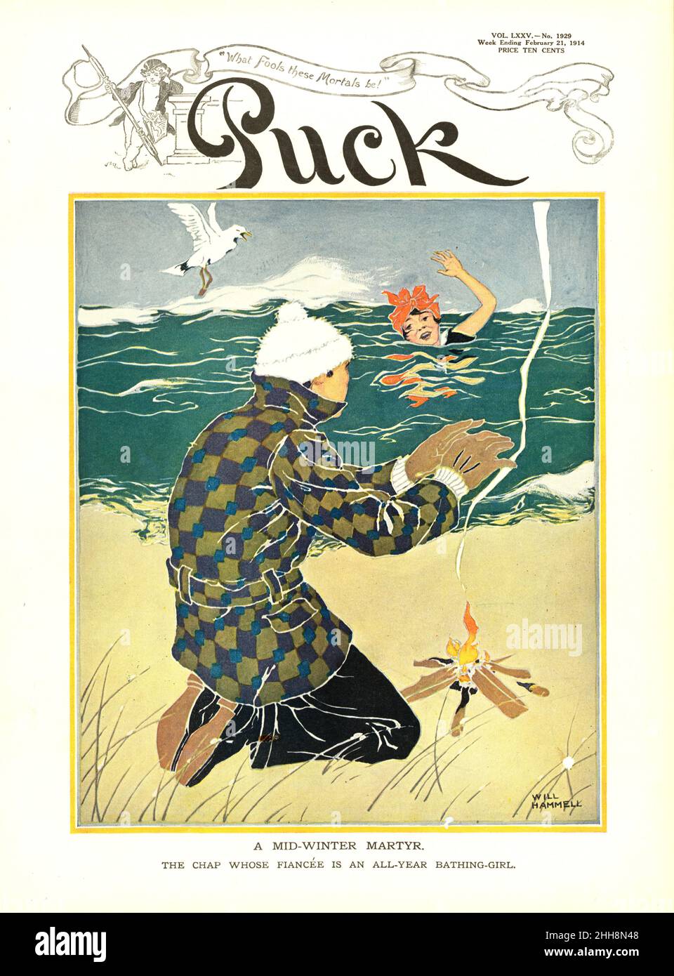 Will Hammell - Ein Halbwintermärtyrer - Frontcover des Puck Magazins - 1914 Stockfoto