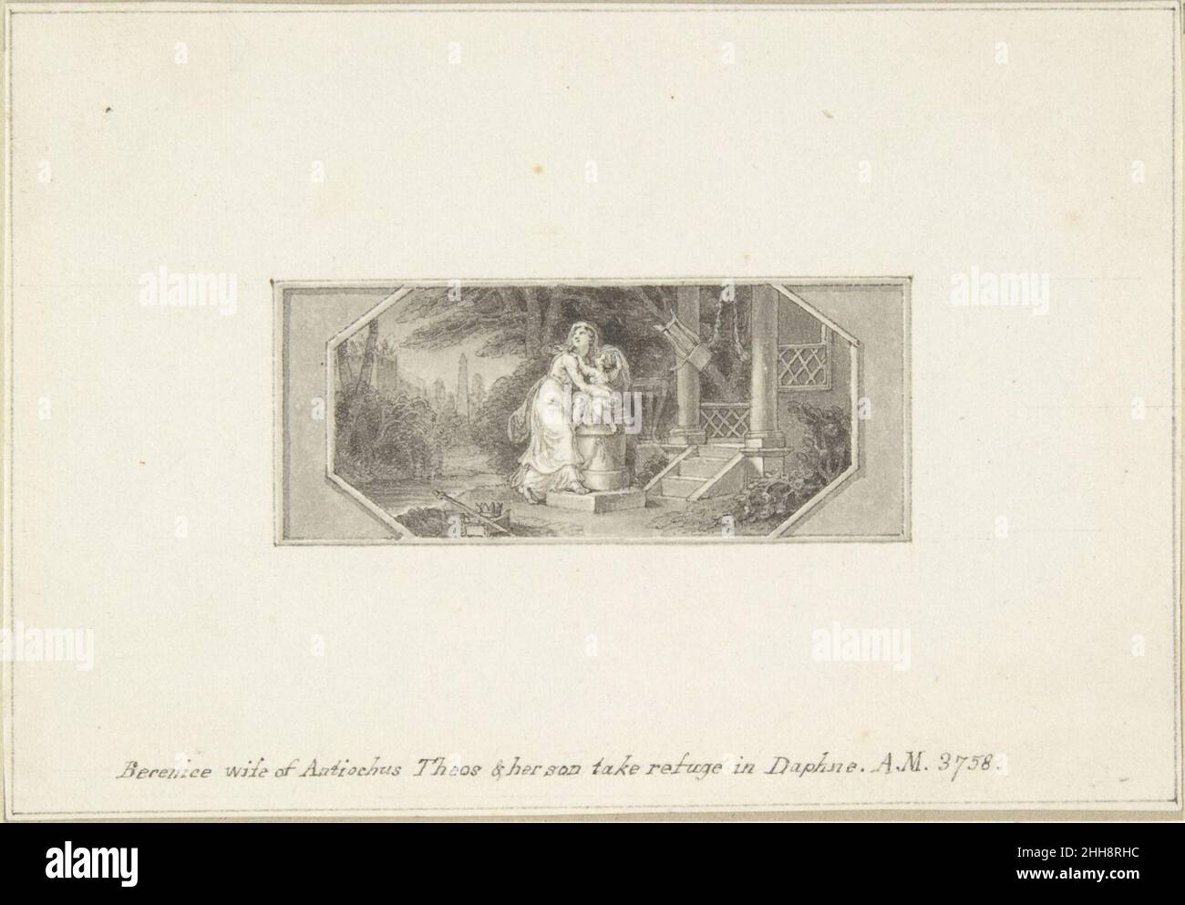 Berenice, Ehefrau von Antiochus Theos, und ihr Sohn flüchten in Daphne 1790–1800 Edward Francis Burney British. Berenice, Ehefrau von Antiochus Theos, und ihr Sohn flüchten in Daphne 340955 Stockfoto