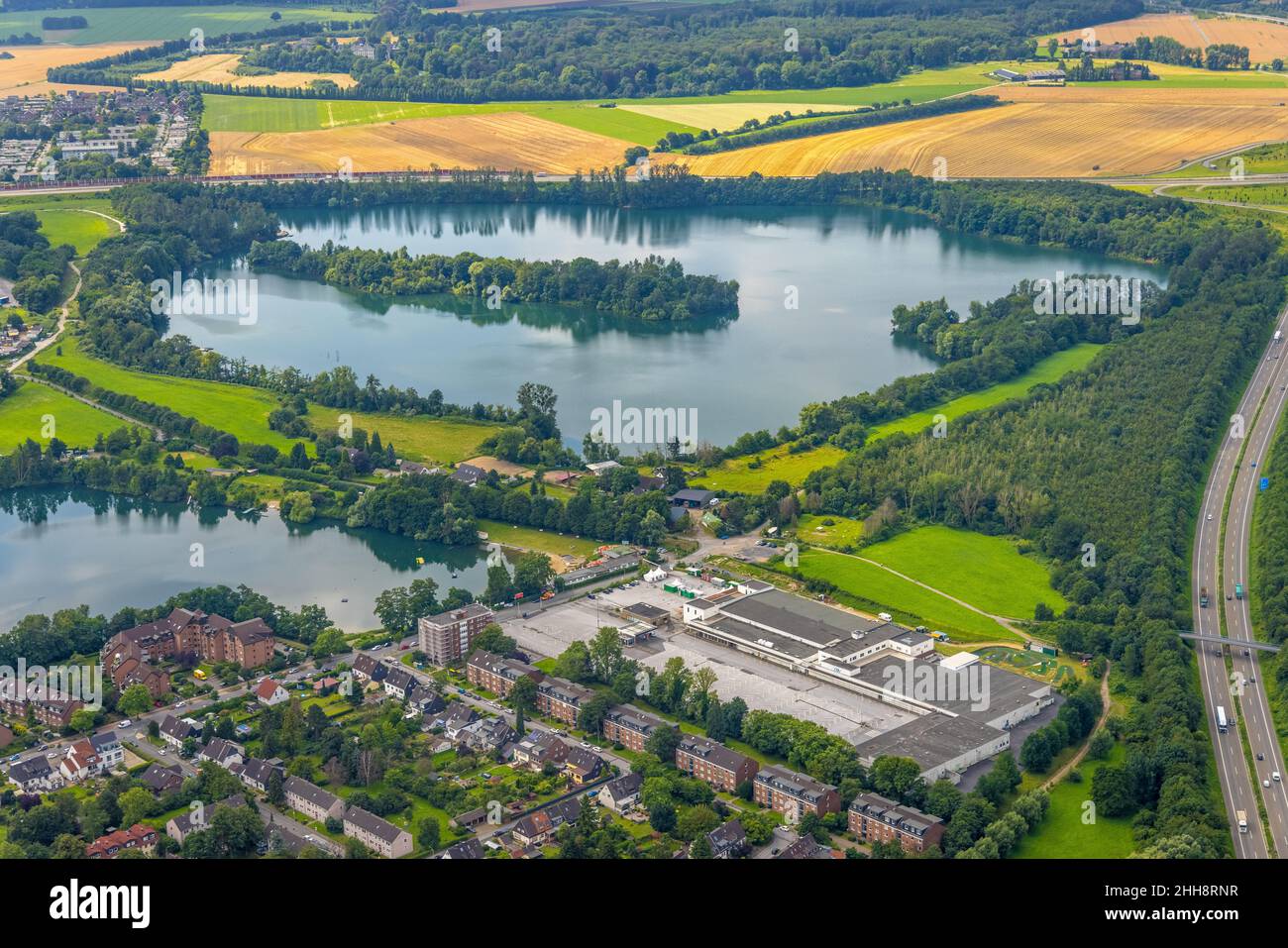 Luftaufnahme, Neubaugebiet ehemaliges RealGelände am Großenbaumer See