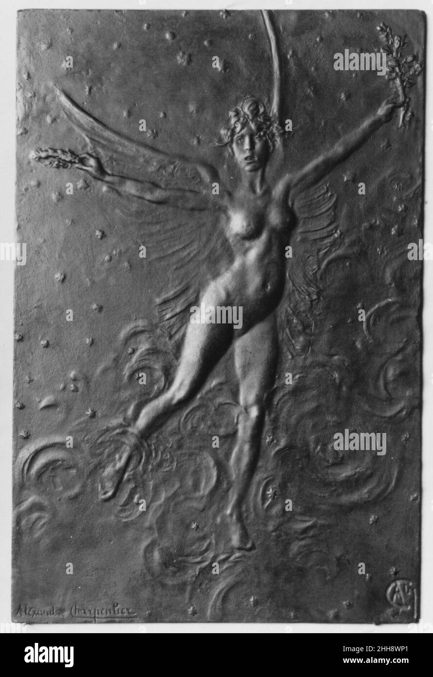 Eine Vision des Sieges Ende des 19th. Jahrhunderts Alexandre-Louis-Marie Charpentier. A Vision of Victory 188794 Künstler: Alexandre-Louis-Marie Charpentier, Französisch, Paris 1856?1909 Neuilly, A Vision of Victory, Ende 19th Jahrhundert, Bronze, gegossen, 12 9/16 x 8 3/16 Zoll (3,19 x 2,08 cm). Das Metropolitan Museum of Art, New York. Geschenk von Victor D. Brenner, 1903 (03,7.1) Stockfoto