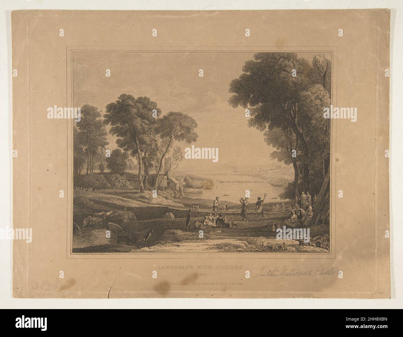 Landschaft mit Figuren (nach der Hochzeit von Isaac und Rebecca, 1648) veröffentlicht 1830 Anonymous. Landschaft mit Figuren (nach der Hochzeit von Isaak und Rebecca, 1648) 384231 Stockfoto