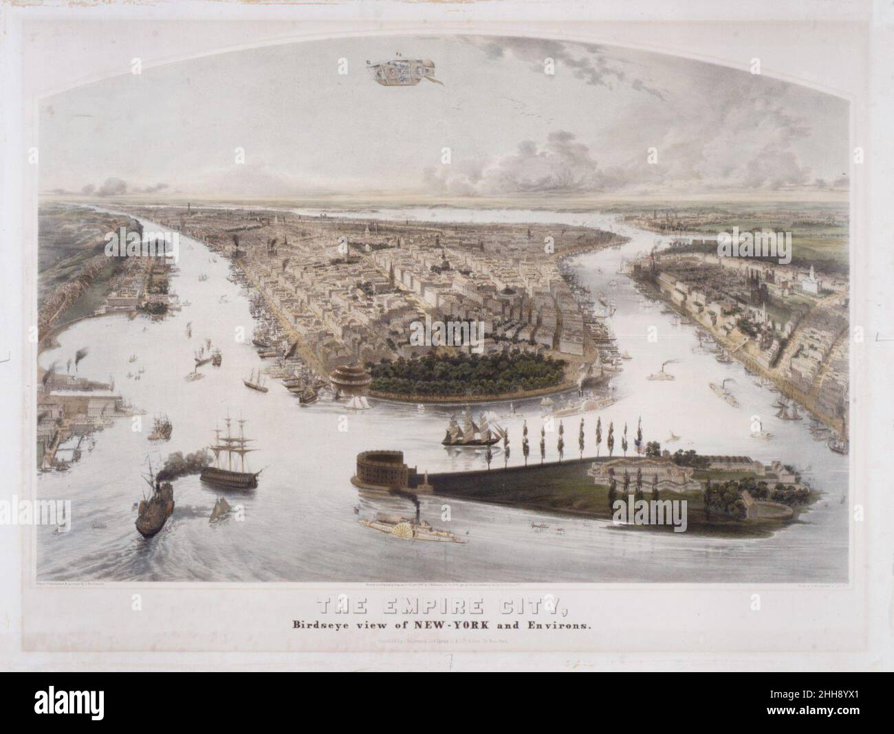 The Empire City, Birdseye Blick auf New York und Umgebung 1855 John Bachmann American. The Empire City, Birdseye Blick auf New York und Umgebung 339887 Stockfoto