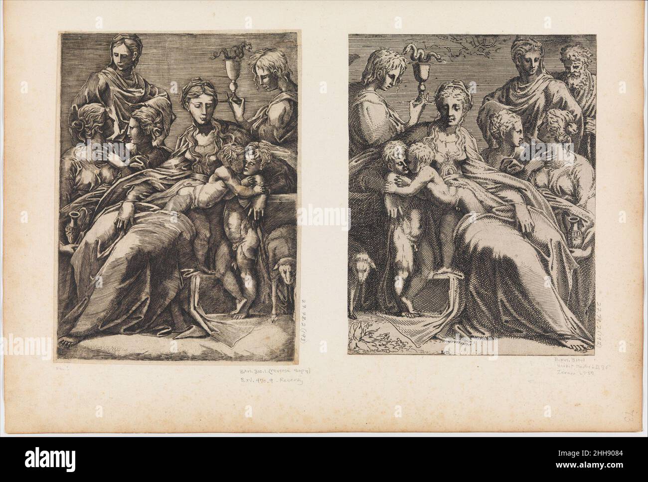 Jungfrau und Kind mit Heiligen ca. 1540–45 Léon Davent Französisch im Mariette Album, Blatt 73 oben. Jungfrau und Kind mit Heiligen 367300 Stockfoto