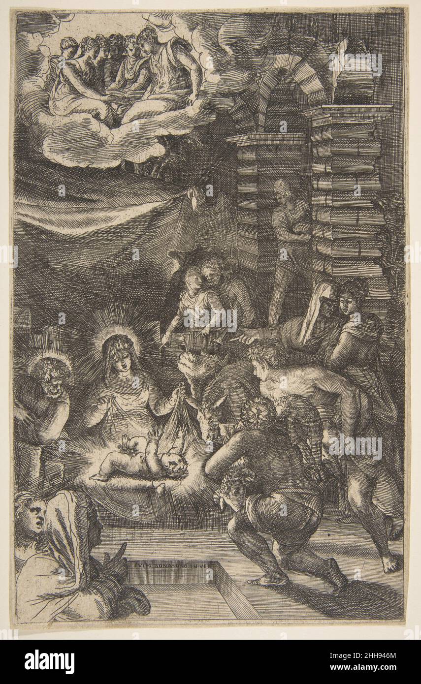 Verehrung ca. 1550–65 Giulio Bonasone Italienisch. Anbetung 385060 Stockfoto