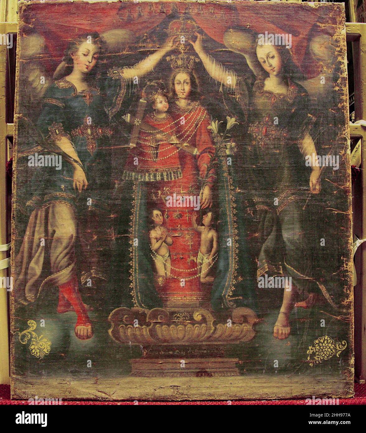 Nuestra Señora de los Desamparados (Unsere Liebe Frau von den Verlassenen) 18th Jahrhundert spanischer Maler Spanisch. Nuestra Señora de los Desamparados (Unsere Liebe Frau vom Verlassenen). Spanischer Maler. Spanisch-Amerikanisch. 18th Jahrhundert. Öl auf Leinwand (Relined) Stockfoto