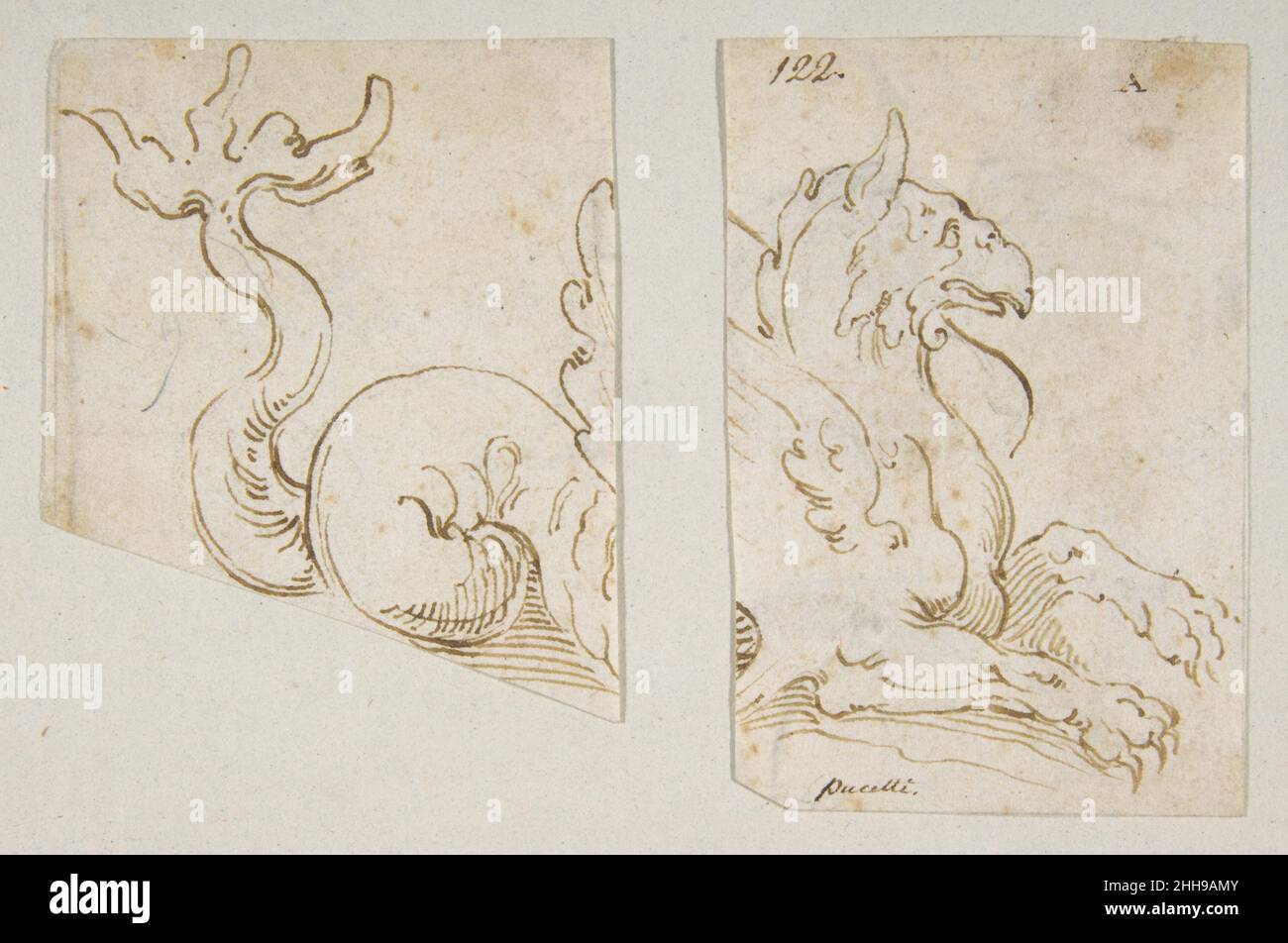 Sea Monster (in zwei Fragmenten) 1548–1612 zugeschrieben Bernardino Poccetti Italienisch. Seeungeheuer (in zwei Fragmenten) 363803 Stockfoto