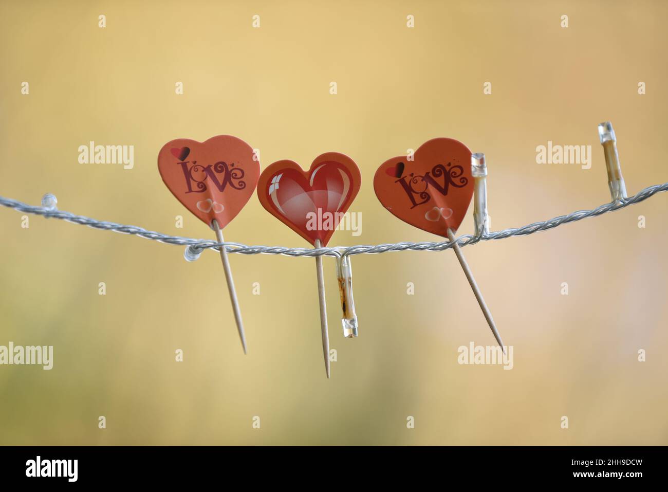 valentinstag Ornament drei rote Herzen mit difocused Hintergrund Stockfoto