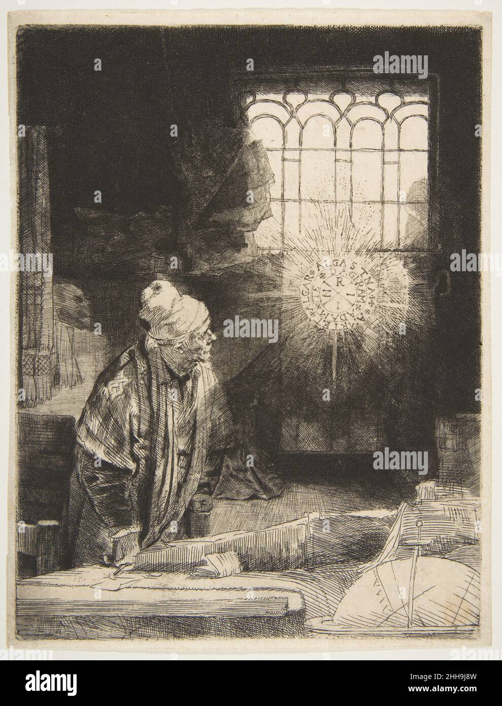 Ein Gelehrter in seiner Studie ('Faust') ca. 1652 Rembrandt (Rembrandt van Rijn) Niederländisch. Ein Gelehrter in seiner Studie ('Faust') 373045 Stockfoto