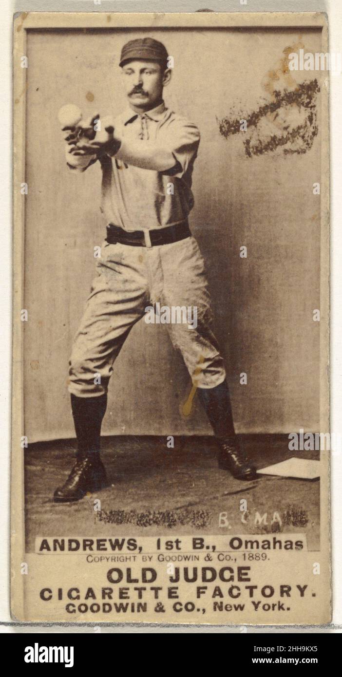William Walter 'Wally' Andrews, 1st Base, Omaha Omahogs/Lambs, aus der Old Judge Serie (N172) für Old Judge Zigaretten 1889 herausgegeben von Goodwin & Company die 'Old Judge' Serie von Baseballkarten (N172) wurde von Goodwin & Company von 1887 bis 1890 herausgegeben, um Old Judge Zigaretten zu bewerben. William Walter 'Wally' Andrews, 1st Base, Omaha Omahogs/Lambs, aus der Old Judge Serie (N172) for Old Judge Cigarettes. 1889. Albumin-Fotografie. Herausgegeben von Goodwin & Company Stockfoto
