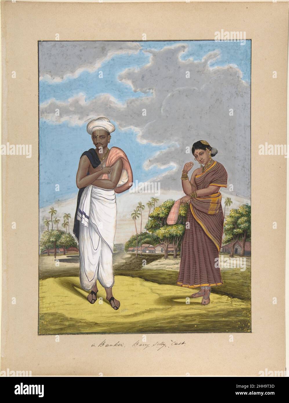 Ein Bankier in Barry Selly Cast, von indischen Trades und Kasten Ca. 1840 Anonym, indisch, 19th Jahrhundert indisch. Ein Bankier in Barry Selly, aus indischen Trades und Kasten. Anonym, indisch, 19th Jahrhundert. Ca. 1840. Aquarell und Gouache. Zeichnungen Stockfoto