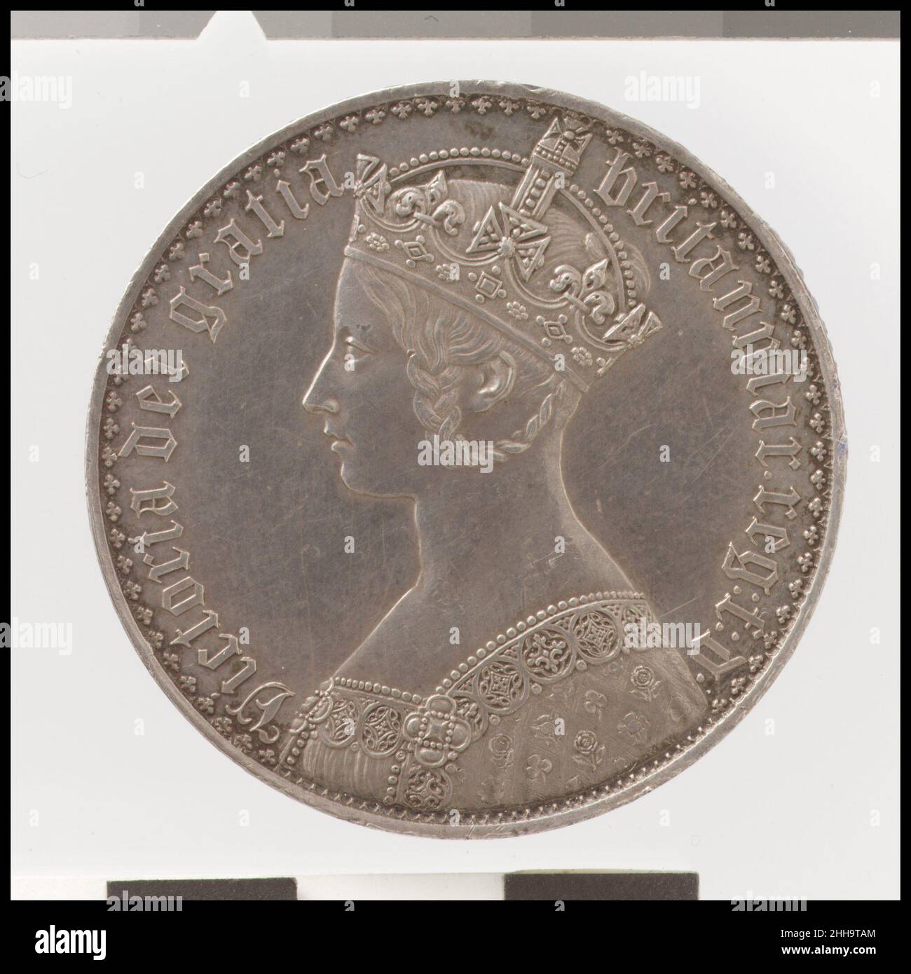 Victoria 'Gothic' Krone 1847 William Wyon Britisch. Victoria „Gothic“-Krone. Britisch. 1847. Silber. Münzen Stockfoto