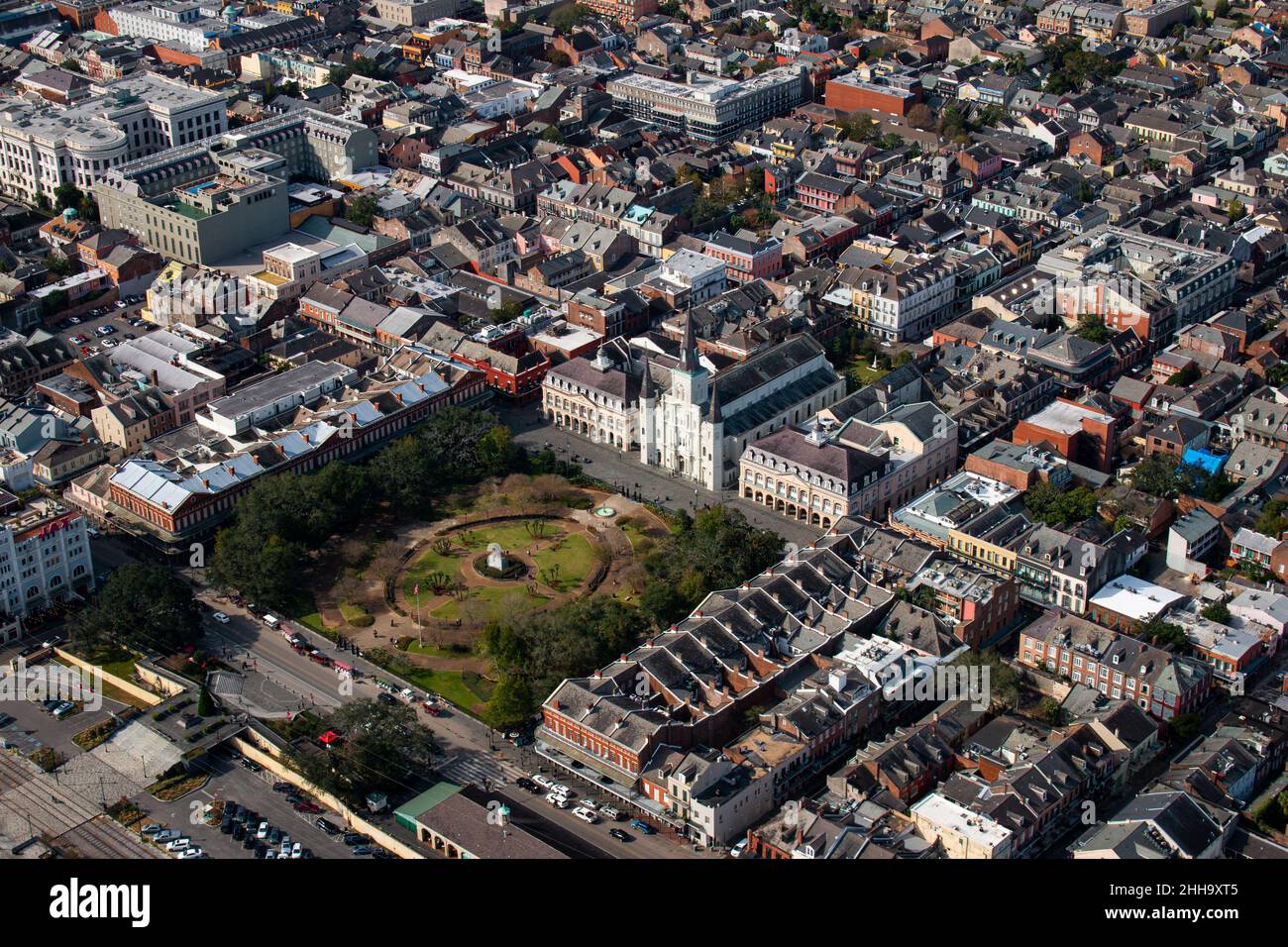 Die Ansicht des französischen Viertels von New Orleans aus einem Hubschrauber, 10th. Januar 2022 Stockfoto