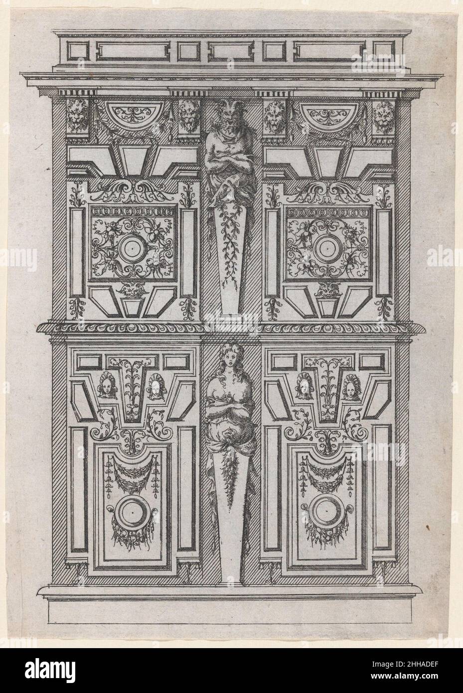 Möbeldesign 1530–85 Jacques Androuet Du Cerceau. Möbeldesign. Meubles. Jacques Androuet Du Cerceau (Französisch, Paris 1510/12–1585 Annecy). 1530–85. Ätzen. Ausdrucke Stockfoto