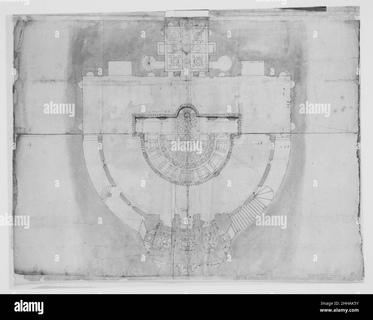 Villa Giulia, Plan (zusammengesetzt) Anfang bis Mitte des 16th. Jahrhunderts gezeichnet von Anonymous, Französisch, 16th. Jahrhundert Französisch. Villa Giulia, Plan (Composite) 360523 Stockfoto